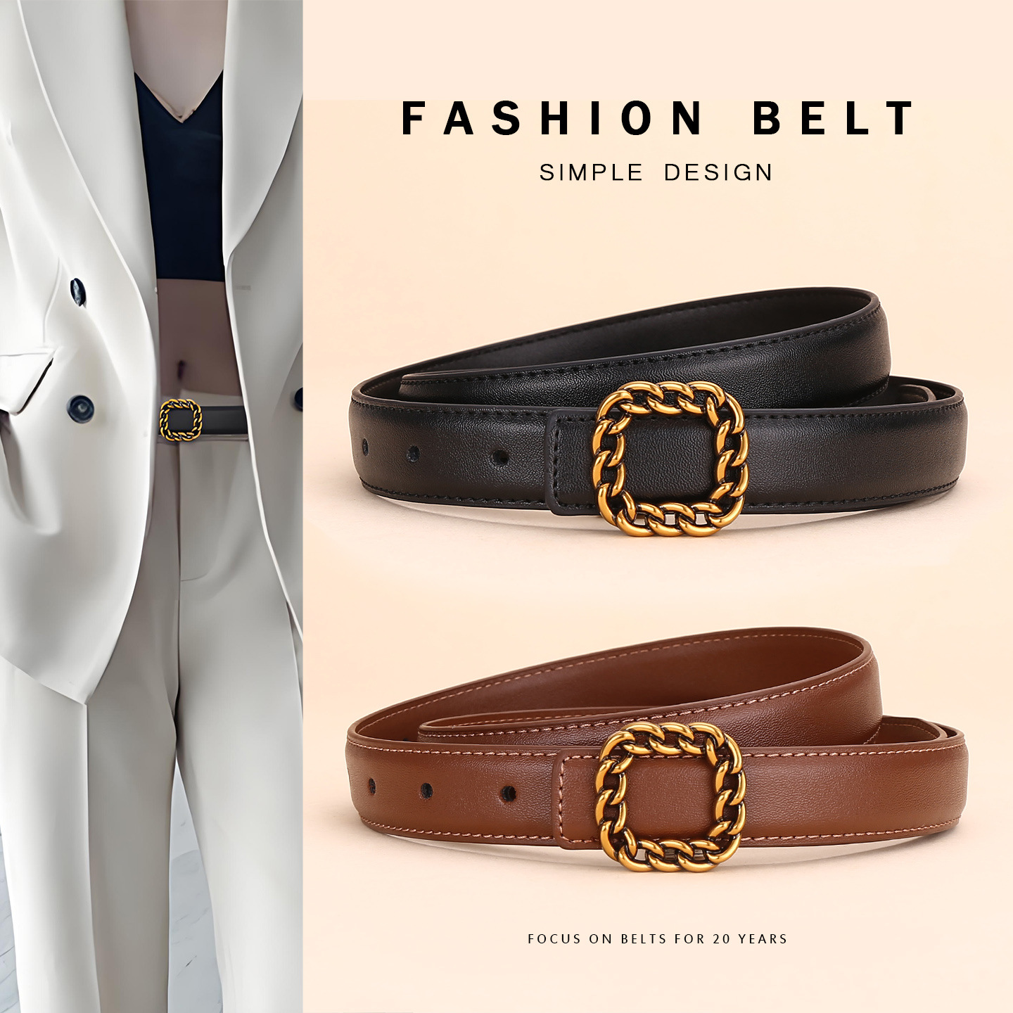 Vintage Fashion Looks - Bayanlar için Vintage Kare Tokalı Deri