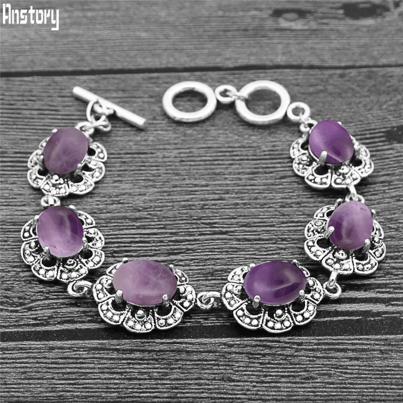 Vintage Fashion Looks - Oval ametist bilezik erik çiçek tasarım