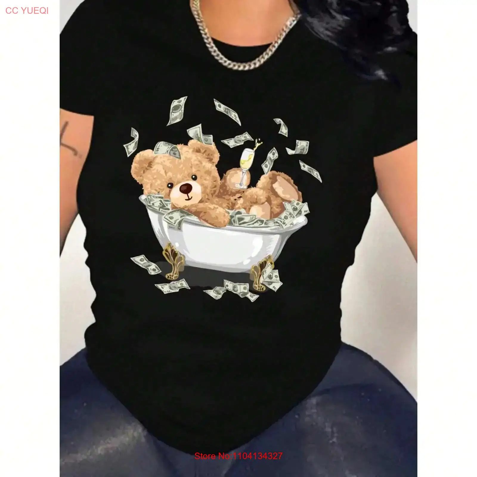 Vintage Fashion Patterns - Dollar Bear Kadın Pamuklu Baskılı Tişört