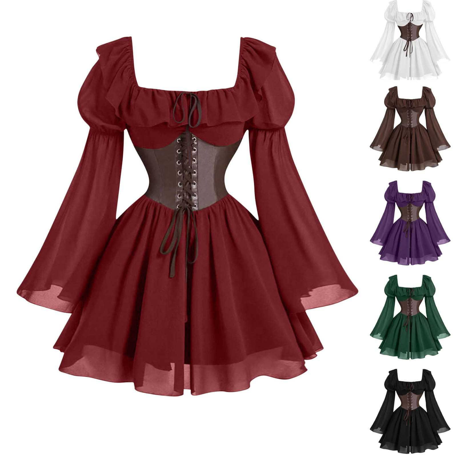Vintage Victorian Fashion - Rönesans Ortaçağ Uzun Kollu Kadınlar İçin