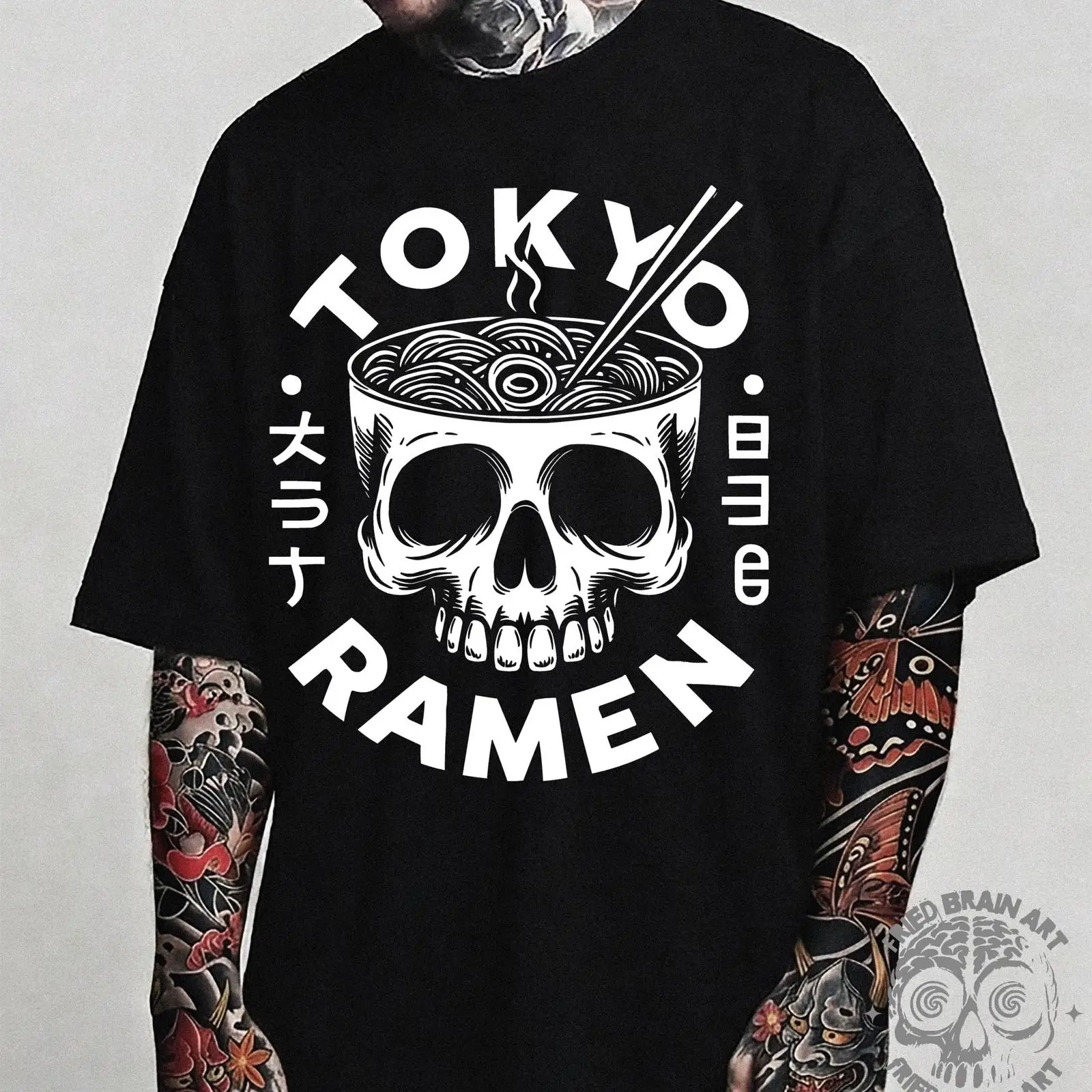 Vintage Fashion Tokyo - Tokyo Skull Ramen Tişörtü Japon Yemek
