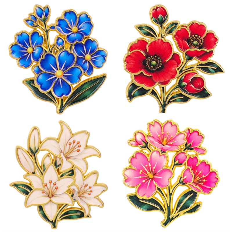Vintage Victorian Fashion - Sevimli Vintage Renkli Çiçekli Emaye Pin
