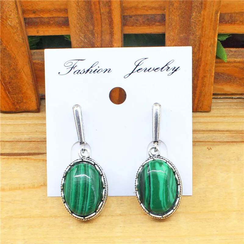 Çiçek Oval Malakit Dangle Küpe - Vintage Fashion Looks incelemesi ve fiyatı