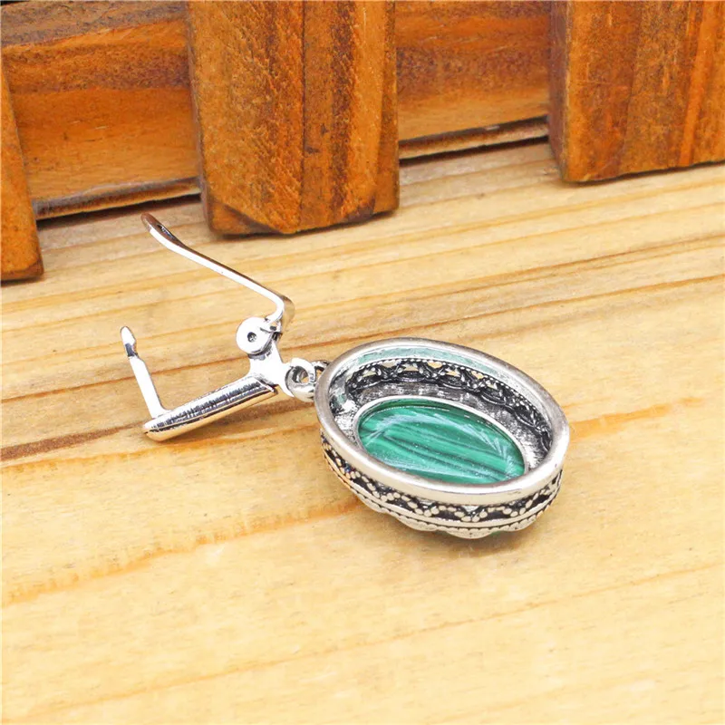 Çiçek Oval Malakit Dangle Küpe - Vintage Fashion Looks incelemesi ve fiyatı