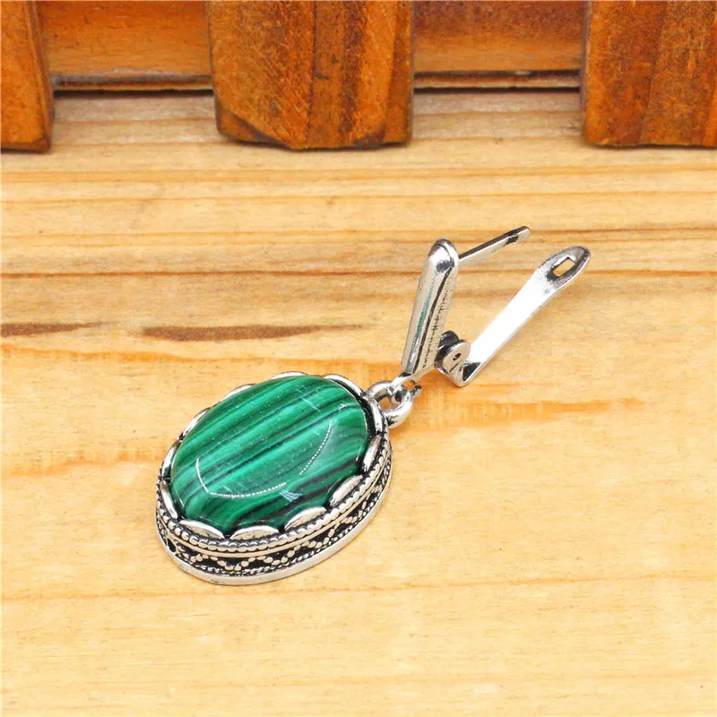Çiçek Oval Malakit Dangle Küpe - Vintage Fashion Looks incelemesi ve fiyatı
